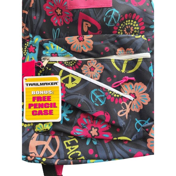Trailmaker 16" Backpack Peace & Love Design Bonus Pencil Case School Or Travel - Picture 2 of 8